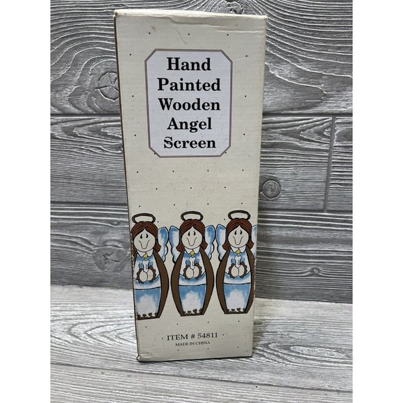 Vintage Wooden Painted Angels Folding Screen Retro Christmas Holiday 12” X 20” - Picture 6 of 6